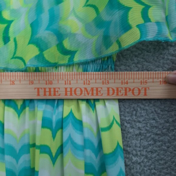 Ruby Rd. Petite Womens Teal Yellow Chevron Maxi Dress Beaded Straps Sz Small PS - Picture 6 of 9